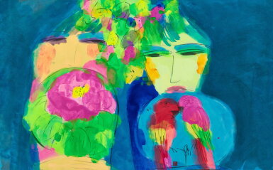 View full screen - View 1 of Lot 502. Walasse Ting 丁雄泉 | Two ladies with fans 執扇雙美.