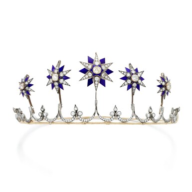 View full screen - View 1 of Lot 30. Enamel and diamond tiara, late 19th century .