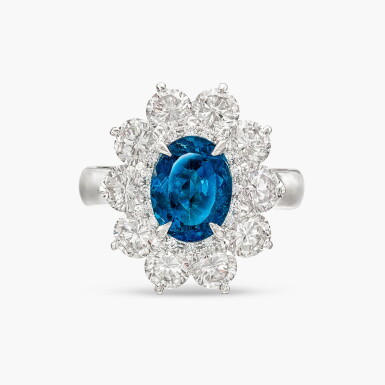 View full screen - View 1 of Lot 1799. Paraíba Tourmaline and Diamond Ring | 2.43 克拉 天然「巴西」未經加熱 帕拉伊巴碧璽 配 鑽石 戒指.