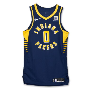 View full screen - View 1 of Lot 6. Tyrese Haliburton Indiana Pacers 2024-2025 Game Worn Icon Edition Jersey | Double-Double .