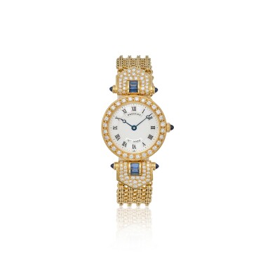 View full screen - View 1 of Lot 43. Gold, Sapphire and Diamond Wristwatch, France.