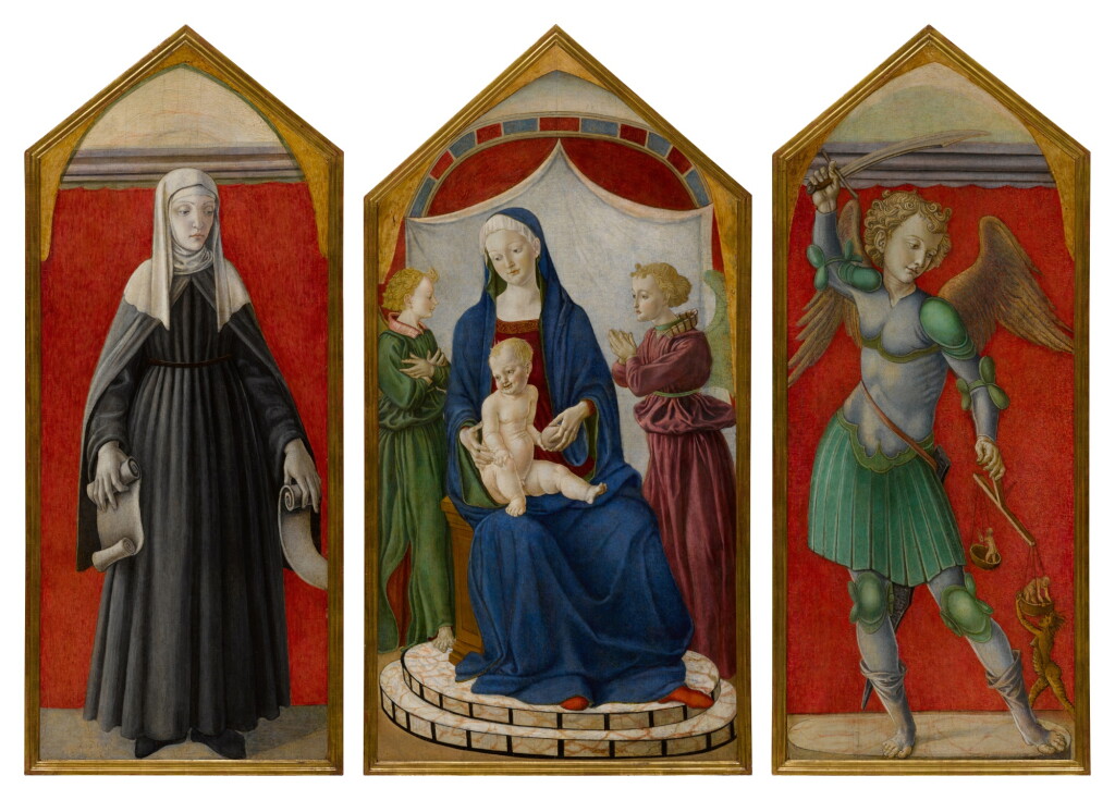 View full screen - View 1 of Lot 313. Madonna and Child Enthroned with Angels and Flanked by Saint Bridget of Sweden and the Archangel Michael.