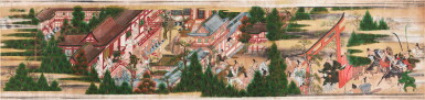 View full screen - View 1 of Lot 2110. Attributed to Iwasa Matabei (1578-1650), Fragment from the Tale of Horie (Horie monogatari), Edo period, mid-17th century | 岩佐又兵衛 堀江物語絵巻断簡 江戸時代前期 17世紀中頃.