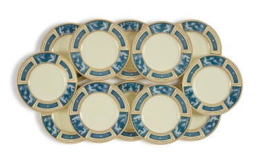 View full screen - View 1 of Lot 93. A Set of Twelve Mintons Pâte-Sur-Pâte Slate-Blue and Ivory-Ground Plates 1924-26.