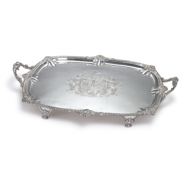 View full screen - View 1 of Lot 636. A GEORGE III SILVER TWO-HANDLED TRAY, WILLIAM BENNETT, LONDON, 1808.