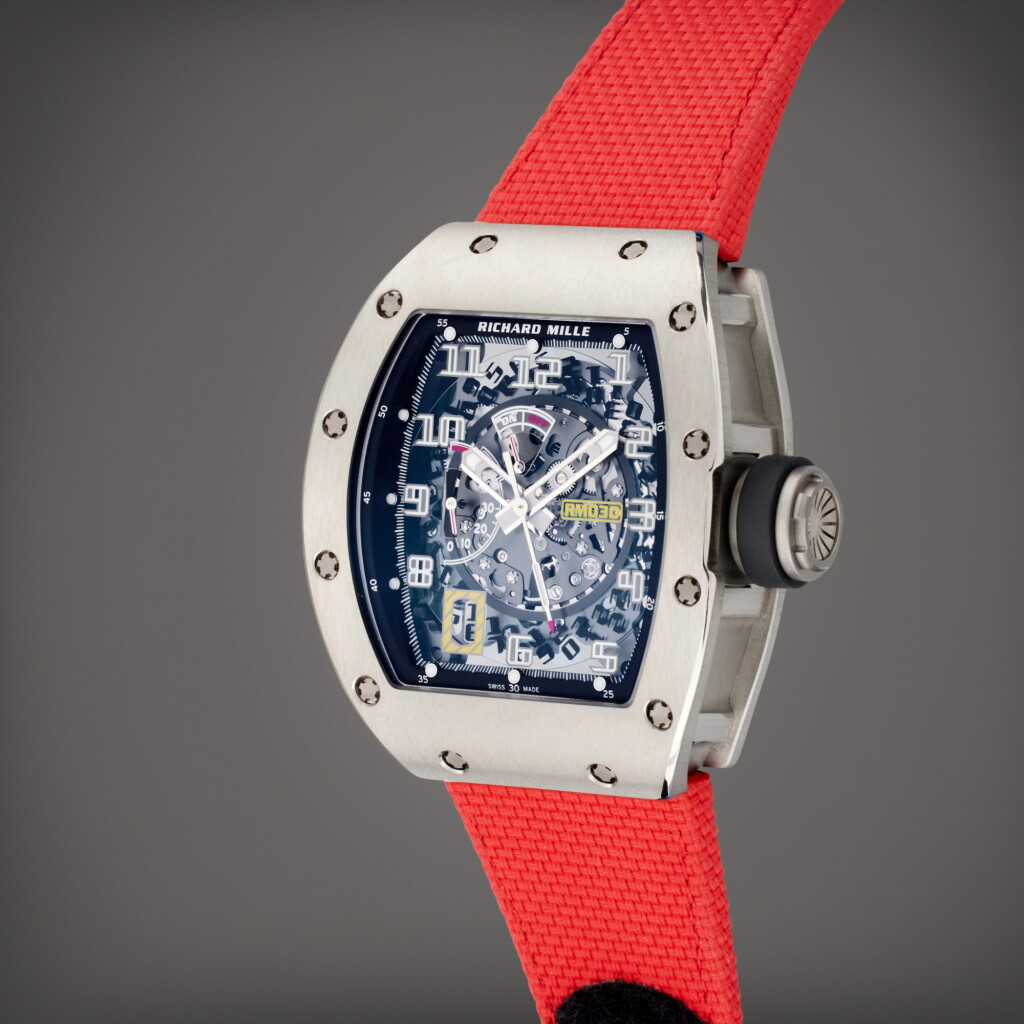 View full screen - View 1 of Lot 18. Reference RM30 Ti | A titanium skeletonized automatic wristwatch with date, power reserve, and torque limiting crown, Circa 2022.