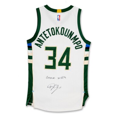 View full screen - View 1 of Lot 38. Giannis Antetokounmpo Milwaukee Bucks 2016-2017 Signed & Game Worn Jersey | Double-Double.