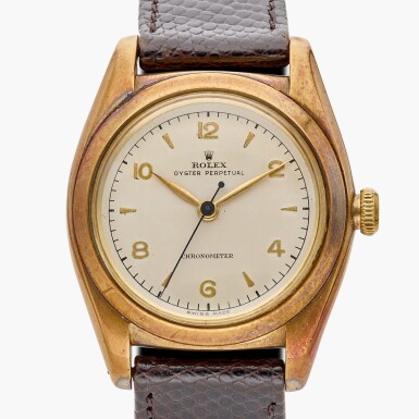 View full screen - View 1 of Lot 555. Reference 3131 'Bubbleback' | A yellow gold automatic wristwatch, Circa 1946.