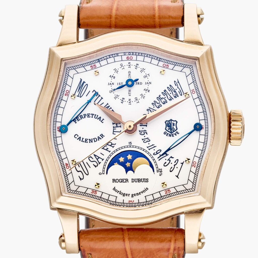 View full screen - View 1 of Lot 99. Reference S37 5707 5 Sympathie Bi-Retrograde | A limited edition pink gold bi-retrograde perpetual calendar wristwatch with moon phases and leap year indication, number 12 out of 28 pieces, Circa 1999.