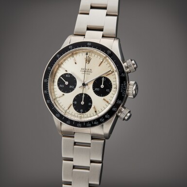 View full screen - View 1 of Lot 51. Reference 6240 'Small' Daytona | A stainless steel chronograph wristwatch with bracelet, Circa 1965 | 勞力士 型號 6240 'Small' Daytona 精鋼計時鍊帶腕錶,製作年份約 1965.