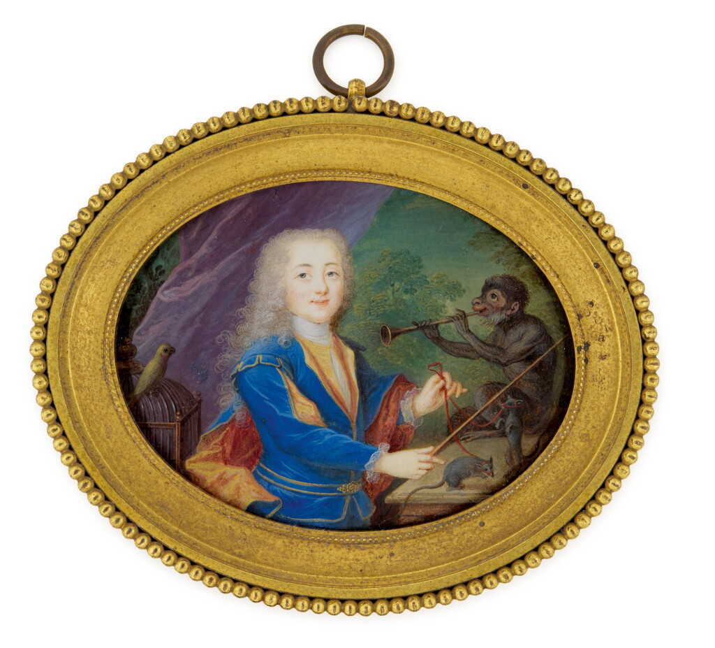 View full screen - View 1 of Lot 146. FRENCH SCHOOL, CIRCA 1735 | Portrait of a gentleman with his pet animals.