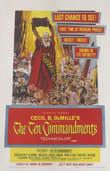 View full screen - View 1 of Lot 103. THE TEN COMMANDMENTS (1956) RE-RELEASE POSTER, US, 1960, SIGNED BY CHARLTON HESTON.