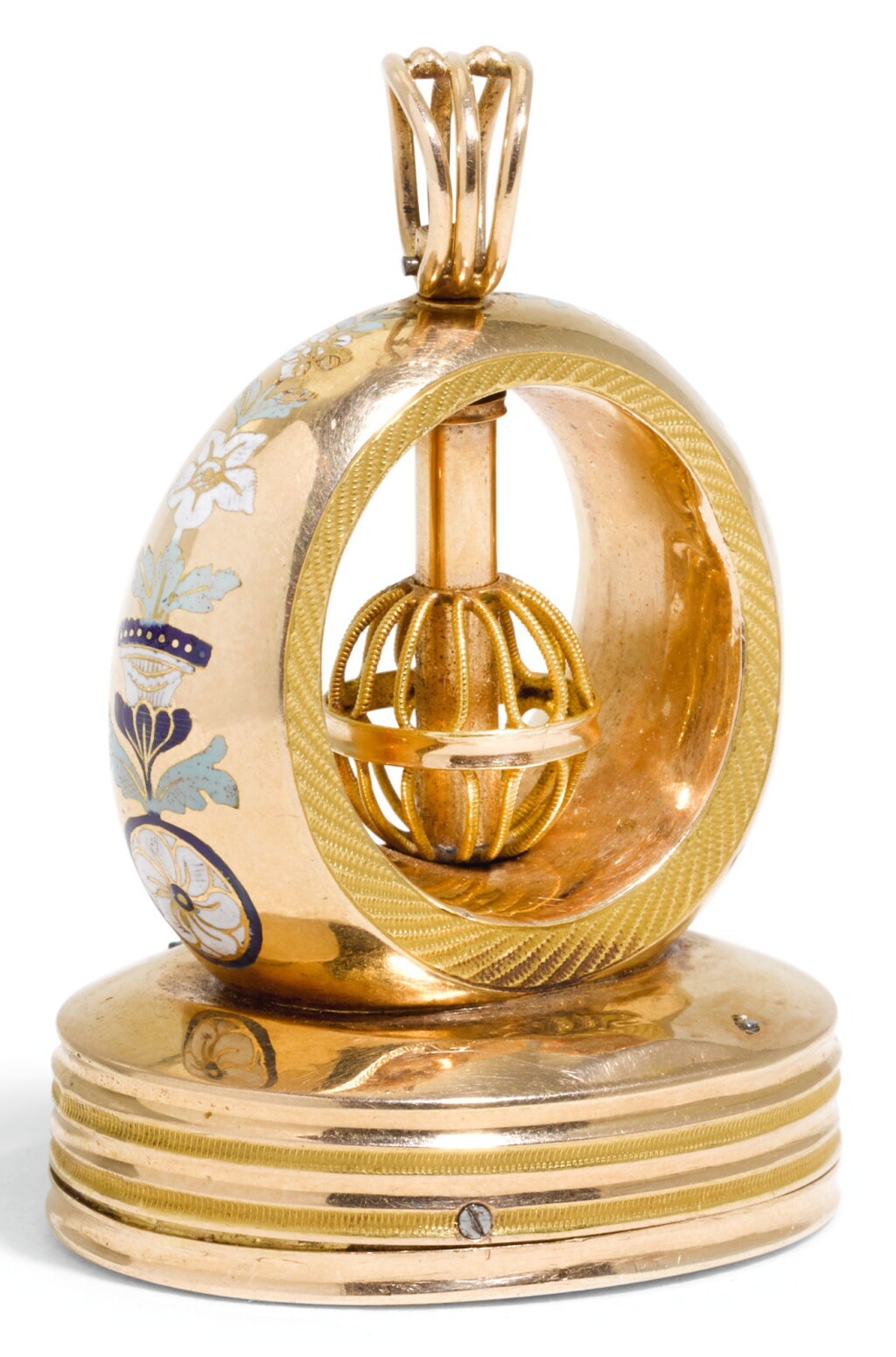 View full screen - View 1 of Lot 235. A GOLD AND ENAMEL MUSICAL FOB SEAL, GENEVA, CIRCA 1820.