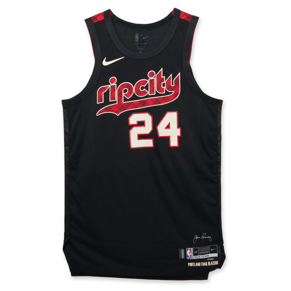 View full screen - View 1 of Lot 203. Justin Minaya Portland Trail Blazers 2023-2024 In-Season Tournament Game Worn City Edition Jersey .
