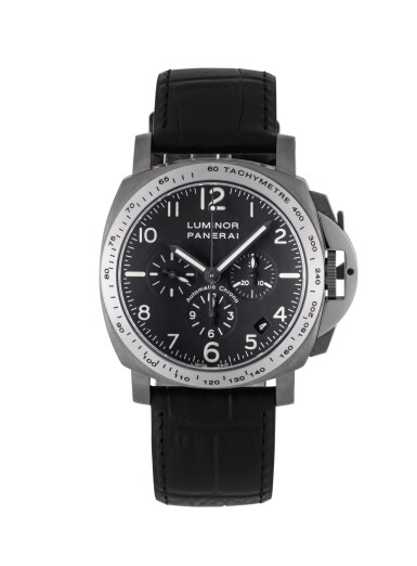 View full screen - View 1 of Lot 54. PANERAI | LUMINOR TITANIUM CHRONOGRAPH WRISTWATCH WITH DATE CIRCA 2003.