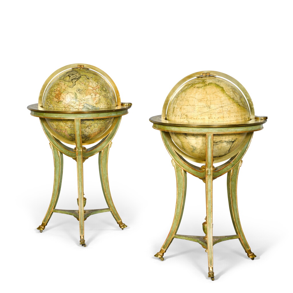 View full screen - View 1 of Lot 112. A pair of 16-inch celestial and terrestrial globes by Charles-François Delamarche, Paris, 1803.