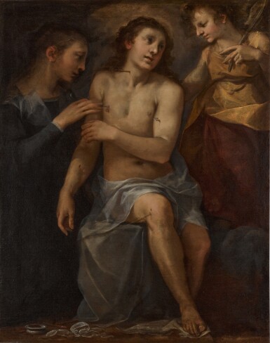 View full screen - View 1 of Lot 138. Saint Sebastian tended by Saint Irene and an angel.