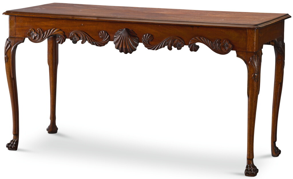 View full screen - View 1 of Lot 5. AN IRISH GEORGE II MAHOGANY SIDE TABLE, CIRCA 1760.