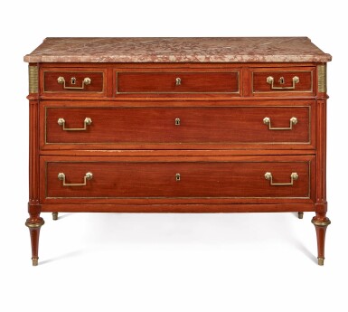 View full screen - View 1 of Lot 48. A Late Louis XVI Brass-Mounted Mahogany Commode.