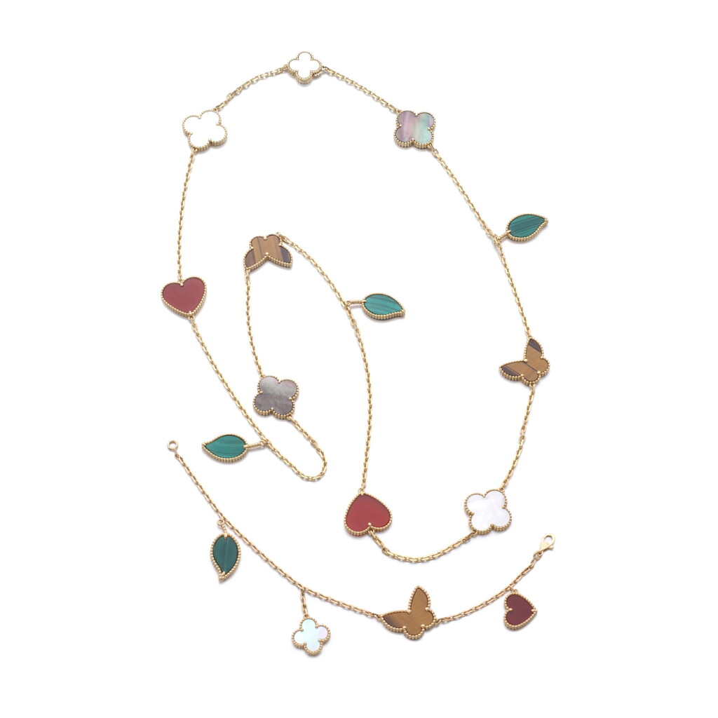 View full screen - View 1 of Lot 835. Mother of pearl and gem set demi-parure, 'Lucky Alhambra'.