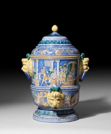 View full screen - View 1 of Lot 109. An earthenware fountain, France, Nevers, late 17th century | Fontaine historiée en faïence de Nevers, fin du XVIIe siècle.