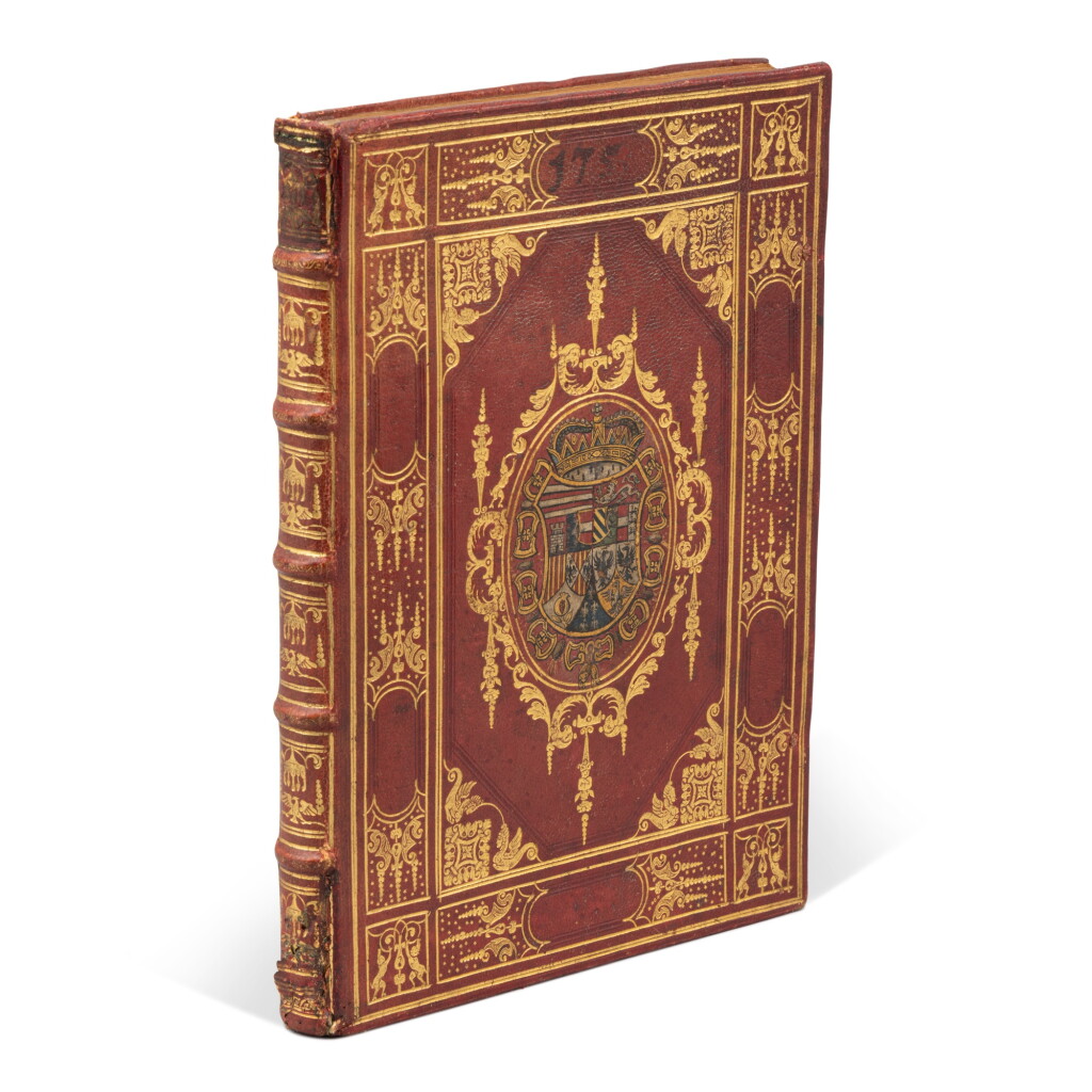 View full screen - View 1 of Lot 88. Clavius, Horologiorum nova descriptio, Rome, 1599, red morocco by the Soresini for Archduke Ferdinand of Austria, the dedicatee.