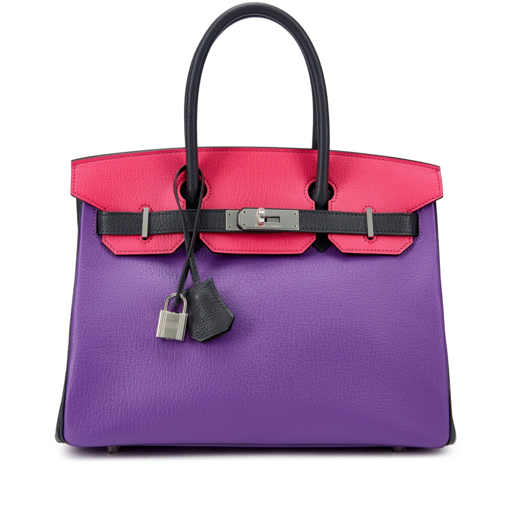 View full screen - View 1 of Lot 1000. Rose Shocking, Parme and Etain Chèvre Mysore HSS Birkin 30 Palladium Hardware, 2012.