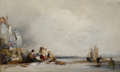 View full screen - View 1 of Lot 216. FOLLOWER OF RICHARD PARKES BONINGTON | A beach scene in Fécamp.