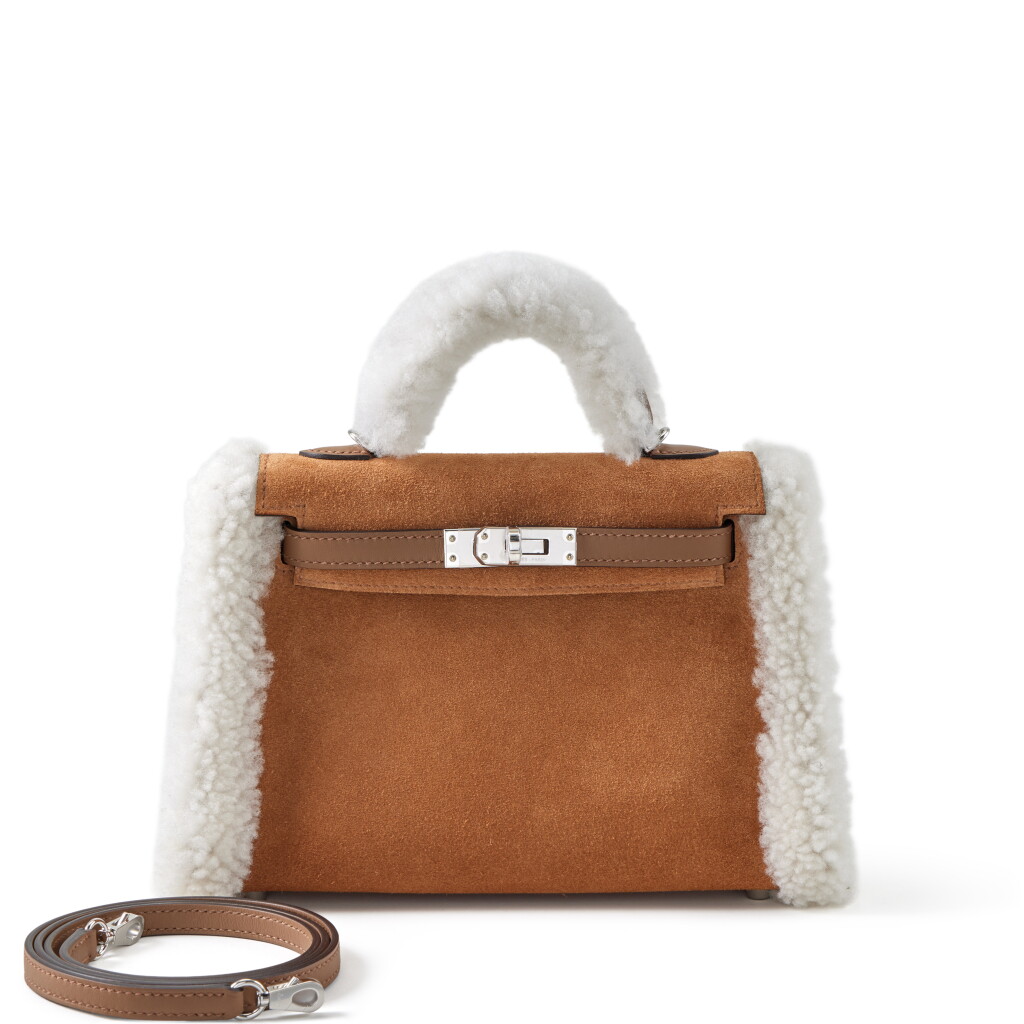 View full screen - View 1 of Lot 11. Limited Edition Alezan Swift, Chamois Grizzly and Ecru Shearling Teddy Plush Mini Kelly II 20 Palladium Hardware, 2025.