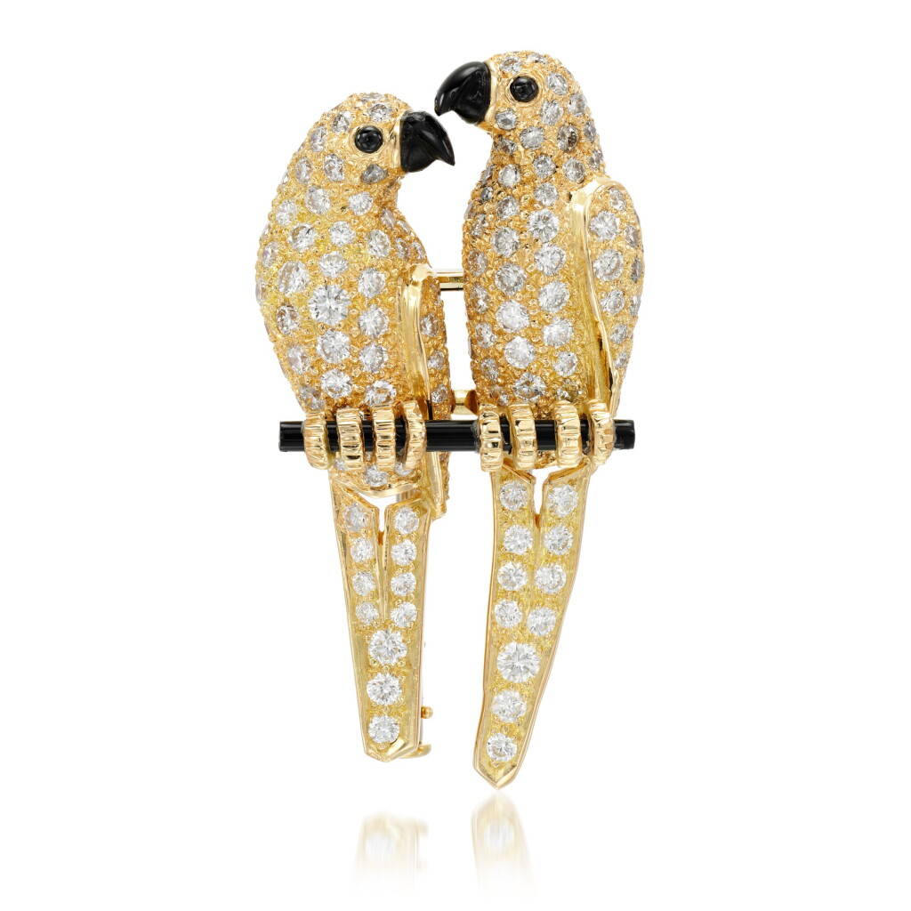 View full screen - View 1 of Lot 189. Diamond and onyx parrot brooch.