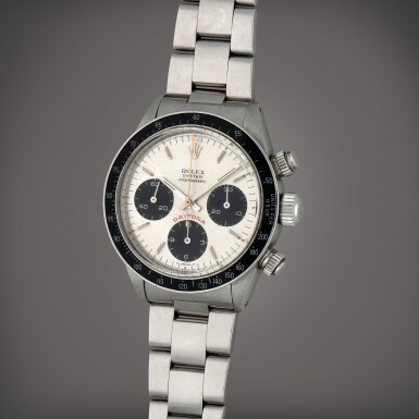 View full screen - View 1 of Lot 117. Daytona 'Big Red', Reference 6263 | A stainless steel chronograph wristwatch with bracelet | Circa 1979 | 勞力士 | Daytona 'Big Red' 型號6263 | 精鋼計時鏈帶腕錶,製作年份約1979.