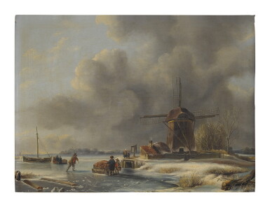 View full screen - View 1 of Lot 63. DUTCH SCHOOL, 19TH CENTURY | SKATERS ON A POND.