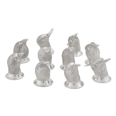 View full screen - View 1 of Lot 41. A cased set of ten silver gamebird stirrup cups, Theo Fennell, London, 2019.