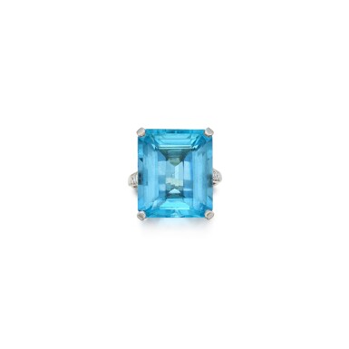 View full screen - View 1 of Lot 283. Aquamarine and Diamond Ring.
