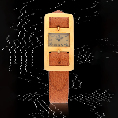 View full screen - View 1 of Lot 7. Reference 104666/04 | A yellow gold belt shaped wristwatch designed by Roberta di Camerino | Circa 1965.