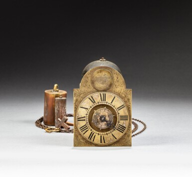 View full screen - View 1 of Lot 213. A George II 30-hour travelling lantern timepiece with alarm, London, circa 1740 and later.