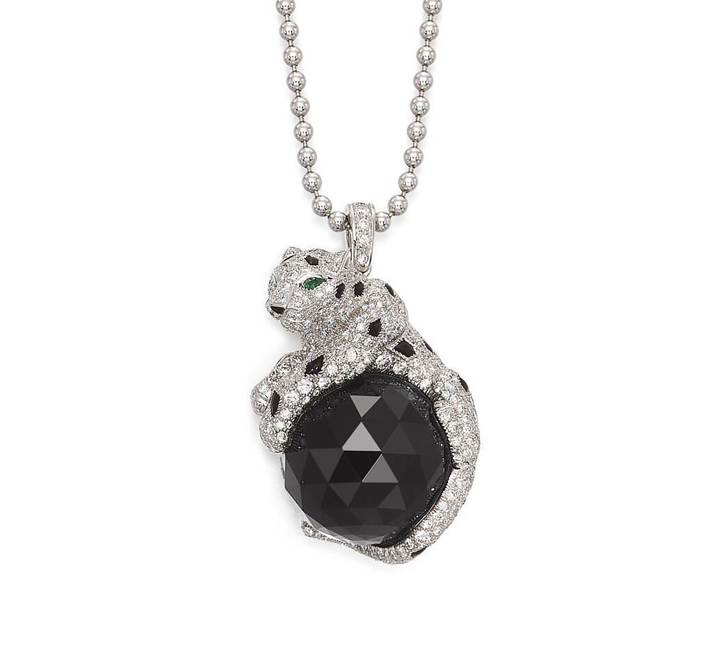 View full screen - View 1 of Lot 1706. CARTIER | 'PANTHÈRE' DIAMOND, ONYX AND EMERALD PENDENT NECKLACE | 卡地亞 | 'Panthère' 鑽石 配 縞瑪瑙 及 祖母綠 項鏈.
