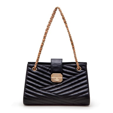 View full screen - View 1 of Lot 43. Black and Beige Quilted Chevron Lambskin Gabrielle Tote Gold Hardware, 2012.