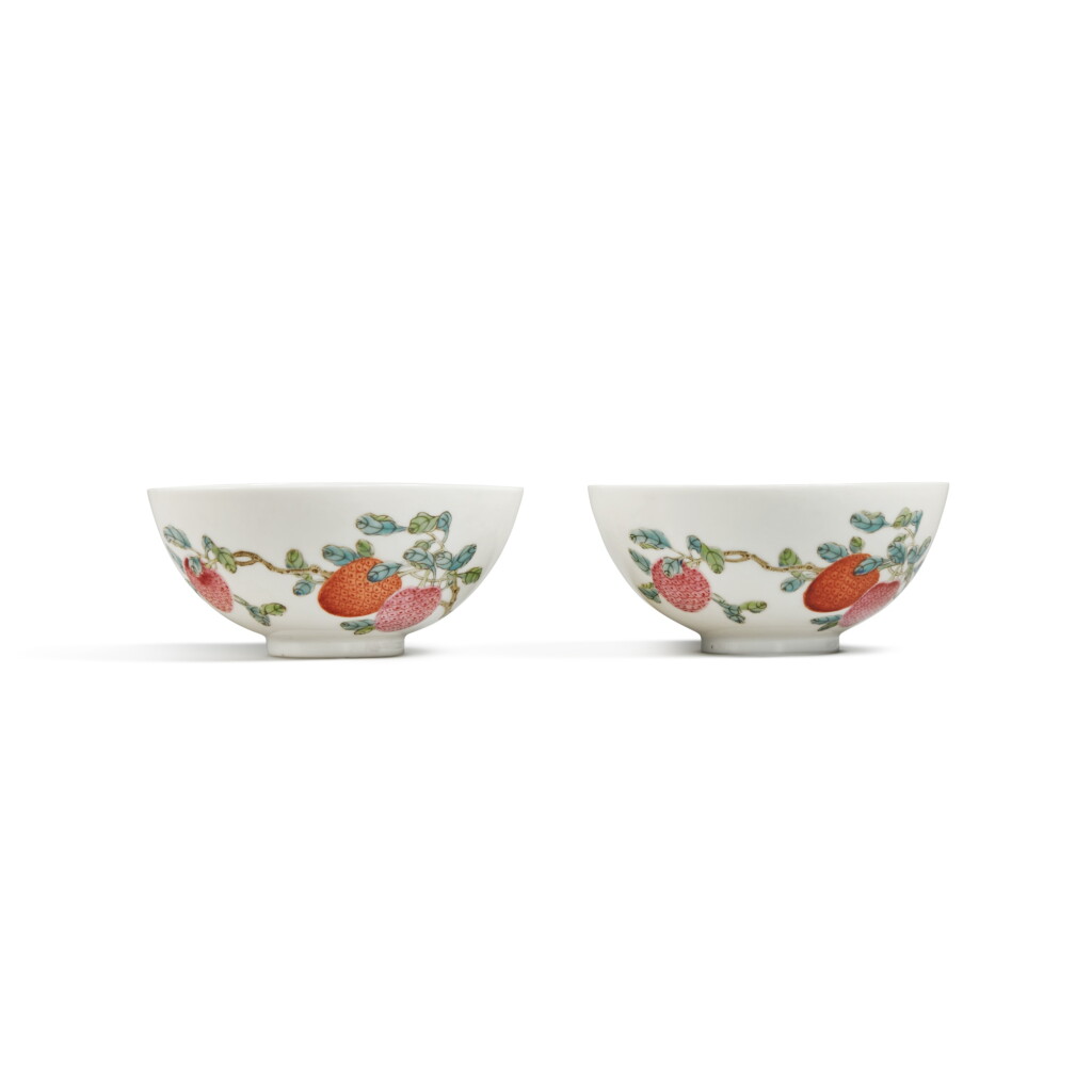 View full screen - View 1 of Lot 10. A pair of small famille-rose 'lychee' bowls, Republic period.