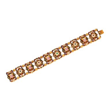 View full screen - View 1 of Lot 588. GOLD, ENAMEL AND GEM-SET BRACELET | 黃金配琺瑯彩及寶石手鏈.