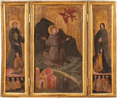 View full screen - View 1 of Lot 2. Saint Francis in Prayer; Saint Francis receiving the Stigmata; Clare of Assisi.