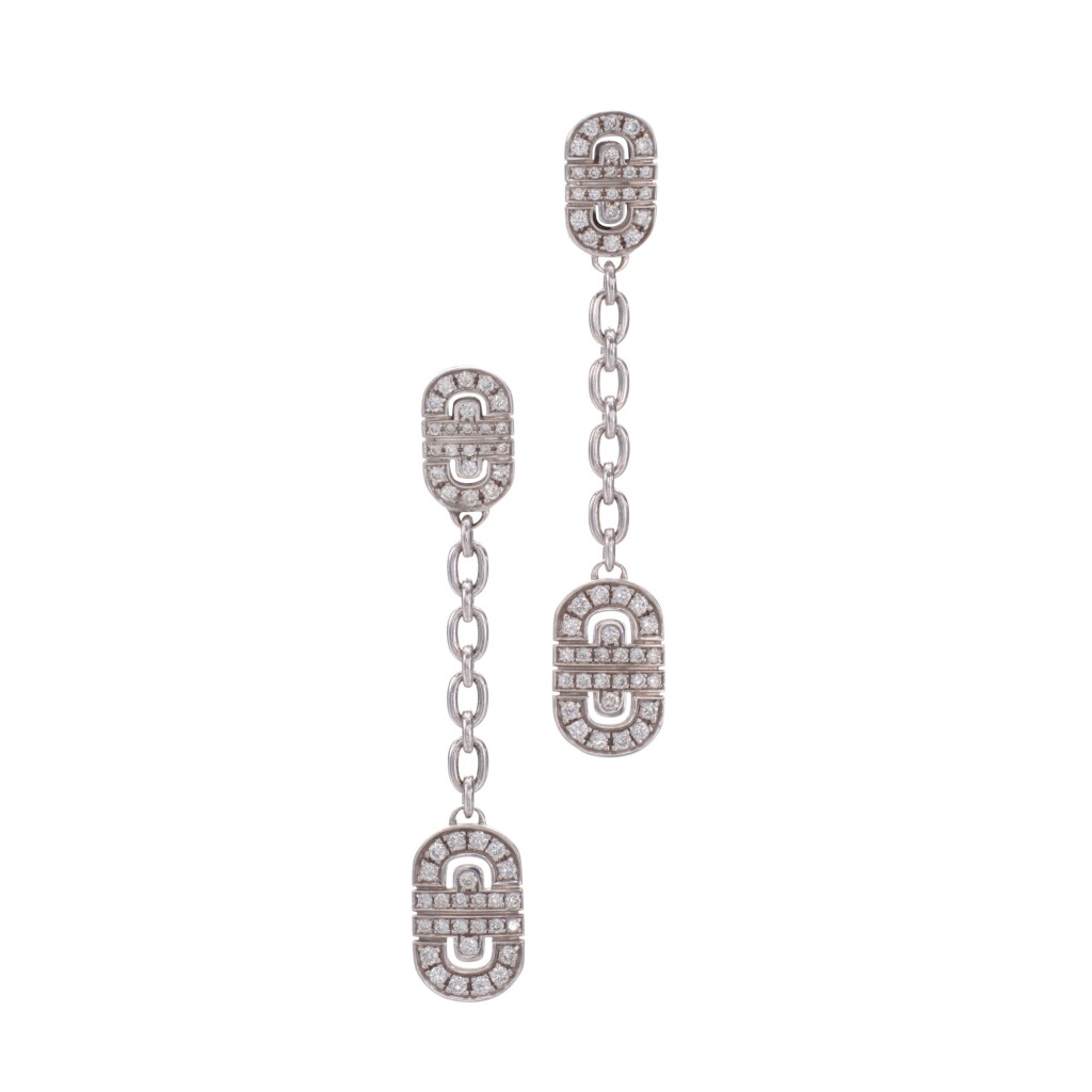 View full screen - View 1 of Lot 990. Pair of diamond pendent earrings,’ Parentesi’.