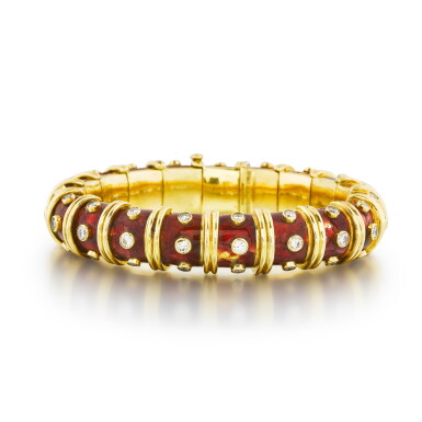 View full screen - View 1 of Lot 783. Schlumberger pour Tiffany & Co | Bracelet émail et diamants | Enamel and diamond bracelet.