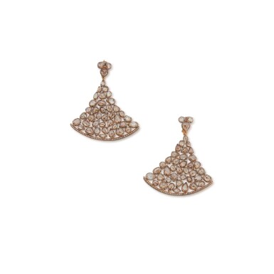 View full screen - View 1 of Lot 215. Pair of Colored Diamond Pendant-Earclips.