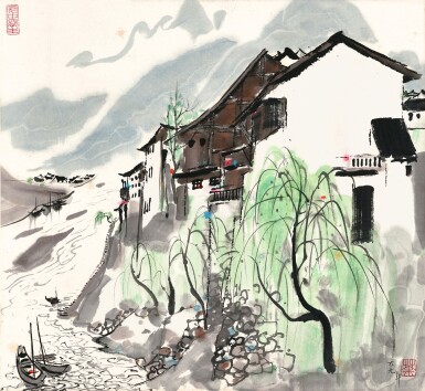View full screen - View 1 of Lot 3017. 吳冠中 川北大竹河 | Wu Guanzhong, The Dazhu River of Sichuan.