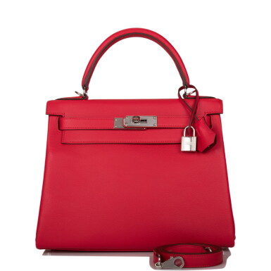 View full screen - View 1 of Lot 51. Rouge de Coeur and Rouge Vif Evercolor Leather Verso Retourne Kelly 28 Palladium Hardware, 2020.