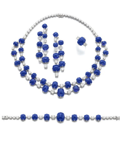 View full screen - View 1 of Lot 642. Sapphire and diamond parure- | 藍寶石及鑽石首飾套裝.