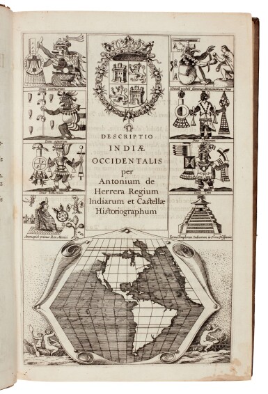 View full screen - View 1 of Lot 77. Antonio de Herrera y Tordesillas | Description des Indes Occidentales, Amsterdam, 1622, later calf .