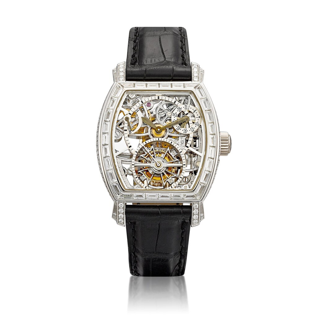 View full screen - View 1 of Lot 2323. Malte Tourbillon, Reference 30669 | A platinum and diamond-set skeletonised tourbillon wristwatch with date and power reserve indication, Made in 2005 | 江詩丹頓 | Malte Tourbillon 型號30669 | 鉑金鑲鑽石鏤空陀飛輪腕錶,備日期及動力儲備顯示,2005年製.