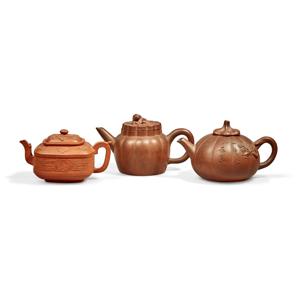 View full screen - View 1 of Lot 27. Three Yixing teapots and covers, 20th century.